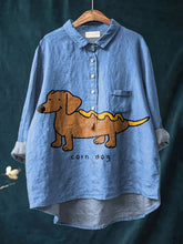 Vintage Lovely Corn Dog Art Print Casual Cotton And Linen Shirt